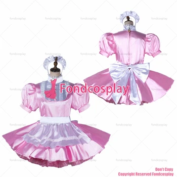 fondcosplay за възрастни секси обличане сиси прислужница детско розово атласное рокля с цип за Униформи бяла престилка костюм CD/TV[G2198]