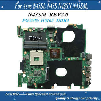 Високо качество на N43SM За Asus N43SL N43S N43SN N43SM дънна Платка на лаптоп REV2.0 PGA989 HM65 N13P-GL2-A1 DDR3 100% тествана