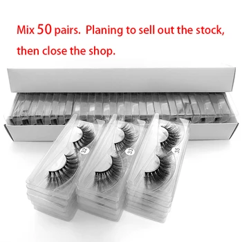 Търговия на едро с 50 чифта 3D Норковых Миглите продажба на склад, закрит магазин Фалшиви Мигли, Ръчно изработени Обемни Мигли Разширения за Многократна употреба Фалшиви Мигли